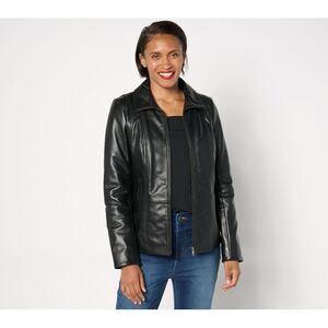 SUNNYLiFE Women's Jacket Sz L Denim & Co. Lamb Leather Zip Front Black A655647